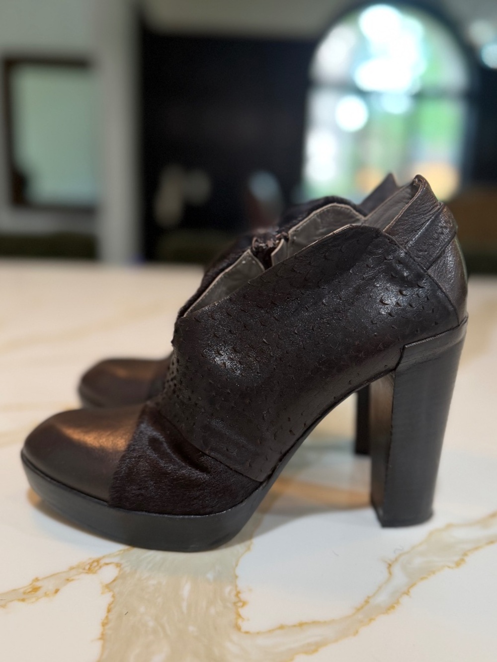 Italian Made Leather/Pony Hair/Ostrich Shoe Boots
